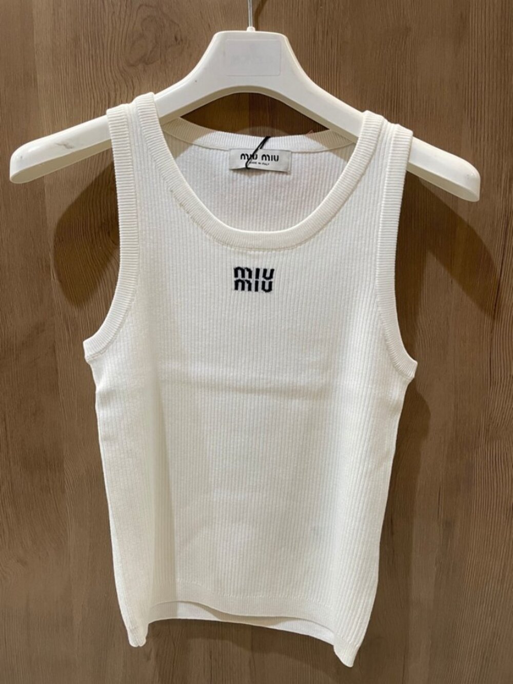 Miu Miu Logo Embroidered Rib Knit White Tank Top New With Tags - Picture 2 of 12